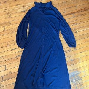 Moi Navy Button-Down Long Sleeve Midi Dress
